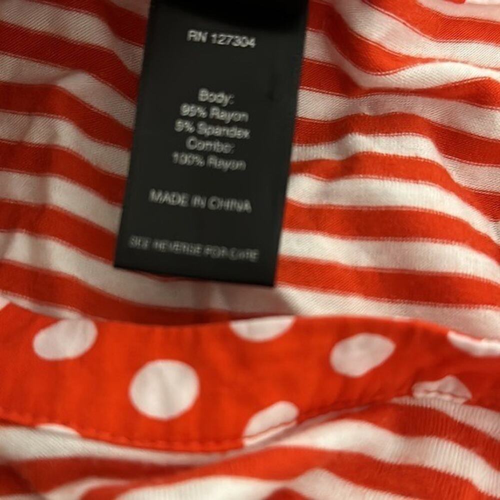 Ali Miles Top Shirt Womens Medium Orange White Stripe Polka dot Tunic Art Casual - Picture 11 of 12